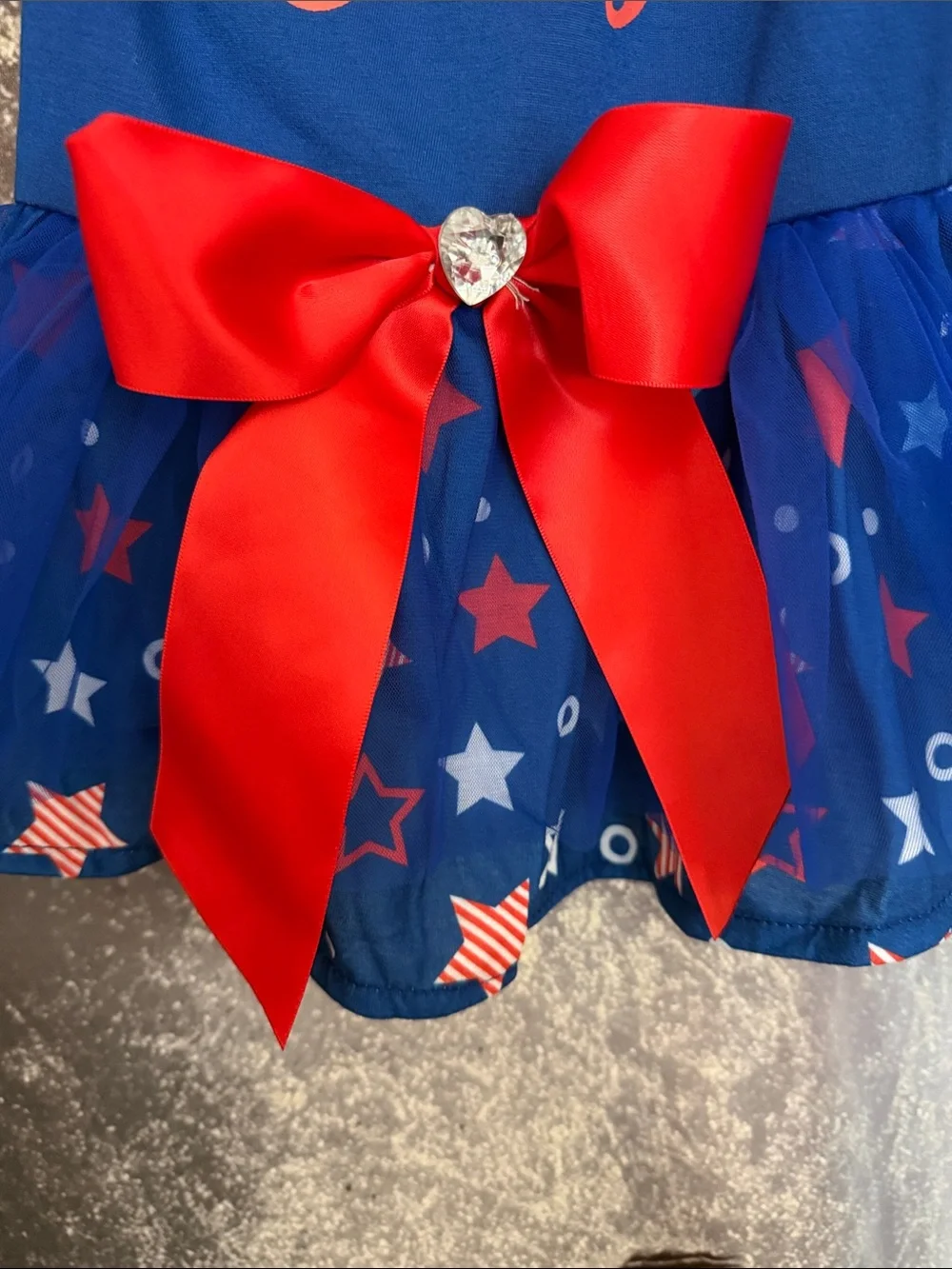 Pet 4th of July Tulle Dress with Red Bow Accent